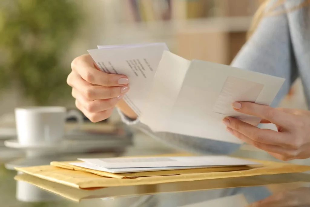 Imagem de uma pessoa abrindo uma correspondência em cima de uma mesa para ilustrar matéria sobre como saber meu endereço